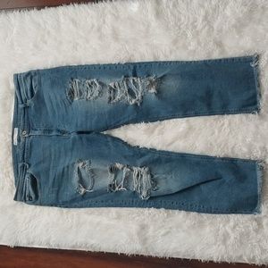 Kancan Boyfriend Fit Distressed High Rise Ankle Jeans